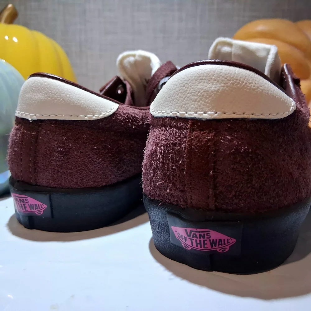 Vans Maroon Suede Sneakers with Pink Side Stripe